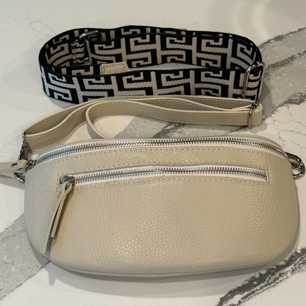 Genuine leather fanny pack/crossbody bag-beige color